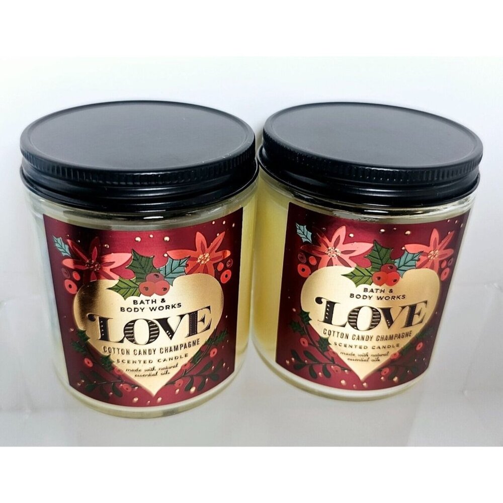 2 LOVE COTTON CANDY CHAMPAGNE Bath Body Works Scented Single Wick Candles NEW